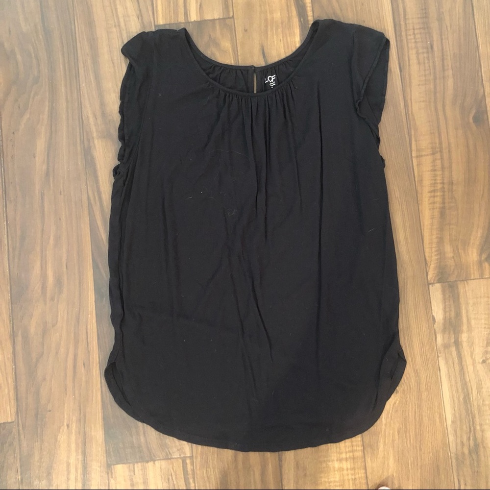 Black Loft Bliuse with Ruffled Cap Sleeves - Size Medium